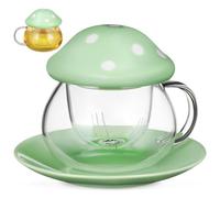 RUNROTOO Petite Résistante aux Hautes et Basses Températures et Couvercle Tasse à Thé en Verre avec Passoire Détachable avec Dessous de Verre Maison