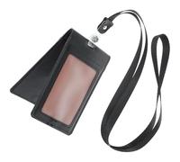 RUNROTOO Porte-carte D'identité Magnétique en Pu Protection Élégante et Tour de Cou, Étui Noir pour Cartes Badge et Cartes de Crédit