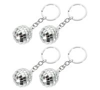 RUNROTOO Porte-clés Accessoire et Original Lot de 4 Boule Disco Miroir Argentés en Plastique et Alliage de Zinc, Décoration Élégante pour Paquet ou Fête