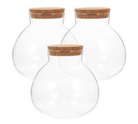 RUNROTOO Terrarium Végétal en Verre Sphérique Transparent avec Bouchon en Liège, Lot de 3 Bocaux Hermétiques Élégants pour Micropaysage Mousse, Décoration Maison