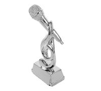 RUNROTOO Trophée Pièce D’Exposition Microphone en Résine Argentée au Design Unique Décoration de Fête Karaoké pour Concours de Chant et Événements Scolaires