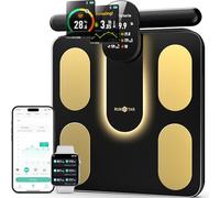 RunSTAR Balance Pese Personne Intelligent, Pèse Personne avec 8 Électrodes, IMC, Masse Grasse, 28 Mesures Corporelles, Écran TFT Couleur avec Poignée Rétractable