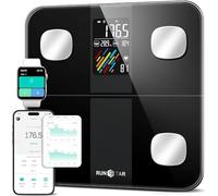 RunSTAR Pese Personne Intelligent, Balance Pese Personnes Haute Hrécision avec Grand Écran, Balance Connectée 15 Mesures Corporelles, IMC, Fréquence Cardiaque Synchronisation APP, 400lb, Noir