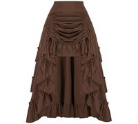 Runstarshow Jupe longue à volants style pirate Halloween Renaissance avec cordon de serrage gothique haut bas asymétrique médiéval victorien S-XXL/UK 8-20, marron, XL