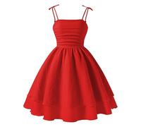 Runstarshow Robe d'été pour filles, bretelles spaghetti, robe trapèze pour adolescentes, sans manches, robe de bal de fin d'année, âge 4 à 15 ans, Rouge, 14-15 ans