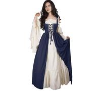 Runstarshow Robe Renaissance pour femme - Costume de paysan médiéval pour Halloween - Style victorien - Robe corset à lacets avec manches cloches - Grande taille S-5XL