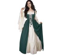 Runstarshow Robe Renaissance pour femme - Costume de paysan médiéval pour Halloween - Style victorien - Robe corset à lacets avec manches cloches - Grande taille S-5XL