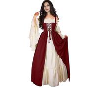 Runstarshow Robe Renaissance pour femme - Costume de paysan médiéval pour Halloween - Style victorien - Robe corset à lacets avec manches cloches - Grande taille S-5XL