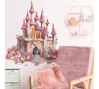 Runtoo Autocollant mural motif château de princesse - Rose - Pour chambre de fille, chambre de bébé, chambre d'enfant