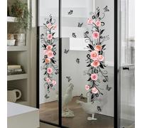 Runtoo Autocollants de Fenêtre Fleurs Stickers Muraux Fleurs Rose Noir Deco Stickers Salon Salle de Bain Cuisine Chambre Bébé Décoration