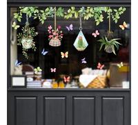 Runtoo Autocollants de Fenêtre Papillon et Fleurs Stickers Muraux Plantes Vertes Deco Stickers Salle de Bain Cuisine Chambre Bébé Décoration