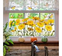 Runtoo Autocollants double face pour fenêtre - Motif marguerites et papillons - Anti-collision - Pour portes en verre - Prévention des impacts d'oiseaux