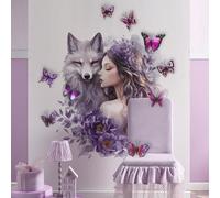 Runtoo Autocollants muraux 3D en forme de loup, papillon, fleurs, fée pour chambre de fille, chambre de bébé, décoration de chambre d'enfant