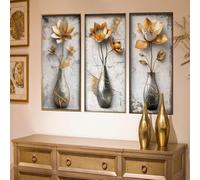 Runtoo Autocollants muraux 3D en forme de vase floral doré à décoller et à coller pour salon, chambre à coucher, bureau, décoration d'intérieur