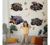 Runtoo Autocollants muraux 3D Motif Monster Truck Break Through Cars Décoration murale pour chambre de garçon