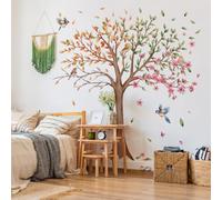 Runtoo Autocollants muraux à décoller et coller 4 saisons Motif feuilles d'oiseaux Pour chambre d'enfant, salle de classe, salon, chambre à coucher