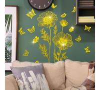 Runtoo Autocollants muraux à motif floral doré et papillon pour salon, chambre à coucher, salle de bain, bureau