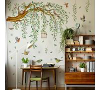 Runtoo Autocollants muraux à suspendre en forme de grand arbre, feuilles de vigne, oiseaux, branches vertes pour salon, chambre à coucher
