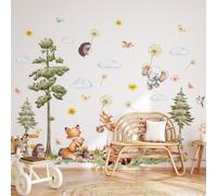 Runtoo Autocollants muraux animaux de la forêt pin, renard, éléphant, pour chambre d'enfant, chambre d'enfant, décoration de salle de jeux