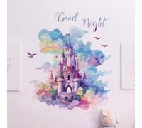 Runtoo Autocollants muraux en forme de château pour chambre de fille - Coloré - Princesse arc-en-ciel - Décoration murale pour salon, chambre de bébé, chambre d'enfant