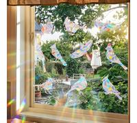 Runtoo Décalcomanies de prévention des impacts d'oiseaux pour fenêtres - Autocollants anti-collision pour enfants - Non adhésifs - Réutilisables - Vinyle arc-en-ciel - Pour porte et fenêtre