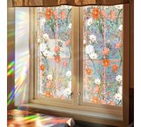 Runtoo Film d'intimité Arc-en-Ciel Boho Daisy Flowers - Autocollant décoratif 3D en Vinyle pour vitrail - Autocollants statiques Non adhésifs pour fenêtre, 40 x 101 cm