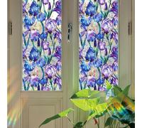 Runtoo Film d'intimité pour fenêtre - Autocollant statique 3D en vinyle pour vitrail - Motif fleurs d'iris - Non adhésif - 40 x 101,6 cm