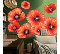 Runtoo Grand autocollant mural 3D en tissu bohème motif coquelicot rouge pour chambre de fille, salon, bureau