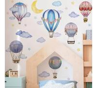 Runtoo Grands autocollants muraux en forme de montgolfière colorés pour chambre d'enfant Motif lune étoiles nuage