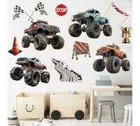 Runtoo Grands autocollants muraux Monster Truck pour garçons - Motif voiture de course - Décoration murale pour chambre d'enfant