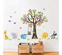 Runtoo Sticker Muraux Animaux Foret Autocollant Mural Arbres Amovible Deco Stickers Girafe Éléphant Singe Chambre Enfant Bébé Salon Decoration