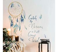 Runtoo Sticker Muraux Attrape Reve Autocollant Mural Plume Colorés Citation Amovible Deco Chambre Adulte Stickers Enfant Bébé Salon Decoration