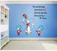 Runtoo Sticker Muraux Dr Seuss Autocollant Mural Citation Amovible Deco Stickers Salle de Lecture Chambre Enfant Bébé Salon Decoration