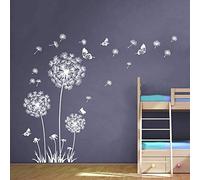 Runtoo Sticker Muraux Pissenlit Blanc Autocollant Mural Papillon Fleurs Amovible Deco Stickers Chambre Enfant Bébé Salon Decoration