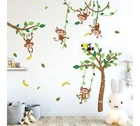 Runtoo Sticker Muraux Singe Arbres Autocollant Mural Animaux Jungle Amovible Deco Stickers Chambre Enfant Bébé Salon Decoration
