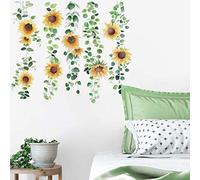 Runtoo Sticker Muraux Tournesol Fleurs Autocollant Mural Feuilles Vertes Amovible Deco Stickers Fenetre Chambre Enfant Bébé Salon Decoration