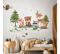 Runtoo Stickers Muraux Animaux de la Forêt Autocollant Mural Jungle Ourson Cerf Chouette Deco Stickers Chambre Enfants Bébé Salon Décoration