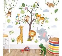 Runtoo Stickers muraux animaux de la jungle animaux de la forêt singes arbre art mural pour chambre d'enfant, chambre de bébé, chambre d'enfant, décoration de fête d'anniversaire, décoration de salle