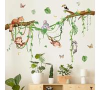 Runtoo Stickers Muraux Animaux de la Jungle Autocollant Mural Forêt Branche Arbre Tropicales Plantes Deco Stickers Chambre Enfants Fille Garçon Bébé Décoration