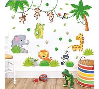 Runtoo Stickers Muraux Animaux de la Jungle Autocollant Mural Forêt Éléphant Girafe Deco Stickers Chambre Enfants Bébé Fille Garçon Décoration