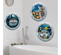 Runtoo Stickers Muraux Animaux de la Mer Marins Autocollant Mural 3D Poisson Requin Deco Stickers Salle de Bain Chambre Enfants Bébé Décoration
