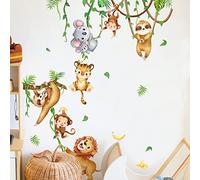 Runtoo Stickers Muraux Animaux Jungle Forêt Autocollant Mural Paresseux Koala Lion Deco Stickers Chambre Enfants Bébé Décoration