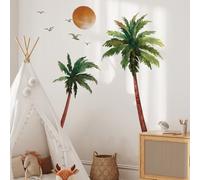 Runtoo Stickers muraux Boho Palmier à décoller et coller Grand arbre tropical Plantes tropicales pour chambre à coucher, salon, chambre d'enfant