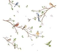 Runtoo Stickers Muraux Branche Arbre Oiseaux Autocollant Mural Fleurs Plantes Vertes Deco Stickers Salon Chambre Enfants Bébé Décoration