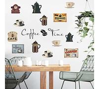 Runtoo Stickers Muraux Café Autocollant Mural Vintage Cuisine Tasse à Café Deco Stickers Cuisine Salle à Manger Restaurants Décoration