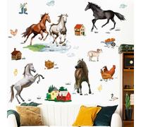 Runtoo Stickers Muraux Cheval Autocollant Mural Animaux de la Ferme Deco Stickers Salon Chambre Enfants Bébé Décoration