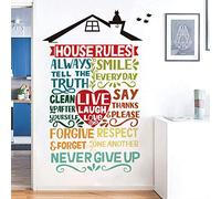 Runtoo Stickers Muraux Citations Regle de la Maison Autocollant Mural Famille Lettres Noir Decoration Murale Chambre Salon Salle à Manger