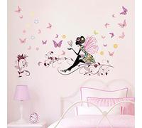 Runtoo Stickers Muraux Enfant Papillon Fille Rose Autocollant Mural Fée Fleur Deco Stickers Chambre Fille Bébé Décoration