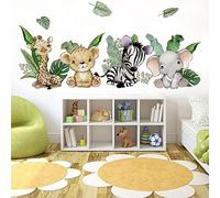 Runtoo Stickers Muraux Enfant Safari Autocollant Mural Animaux Forêt Jungle Palmier Deco Stickers Chambre Enfants Fille Garçon Bébé Décoration