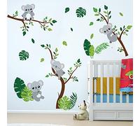 Runtoo Stickers Muraux Enfants Koala Arbre Autocollant Mural Animaux Feuilles Vertes Deco Stickers Chambre Enfants Fille Garçon Bébé Décoration